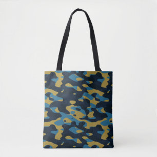 yellow and blue camo abstract tote bag