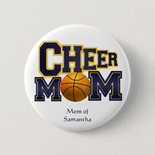 Yellow and Blue Cheerleader Mom Button