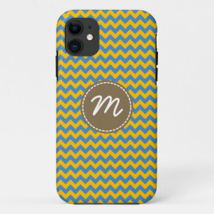 Yellow and Blue Chevron Pattern Custom Monogram iPhone 11 Case