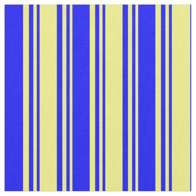 Yellow and Blue Coloured Lined/Striped Pattern Fabric (Close Up)