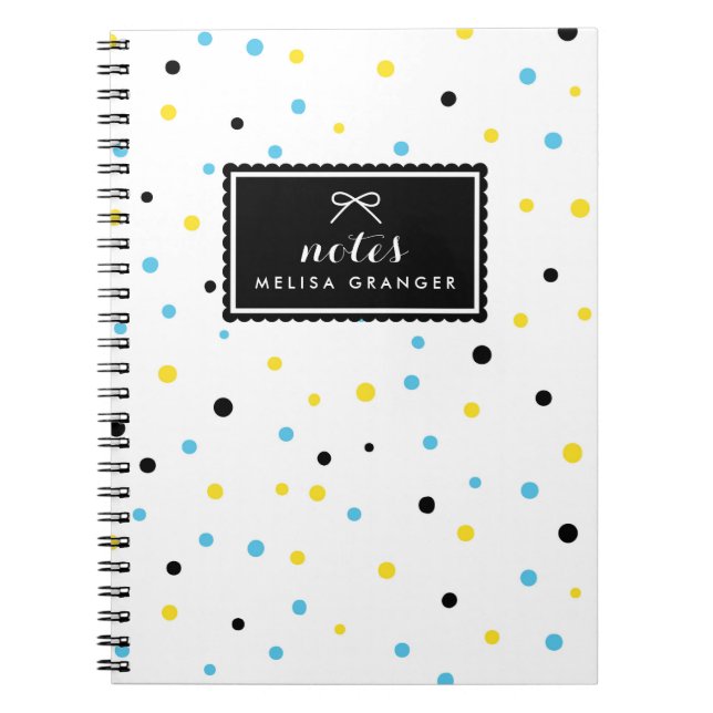 Yellow and Blue Confetti Dots Pattern Customizable Notebook (Front)