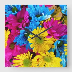 Yellow and Blue Daisies Clock