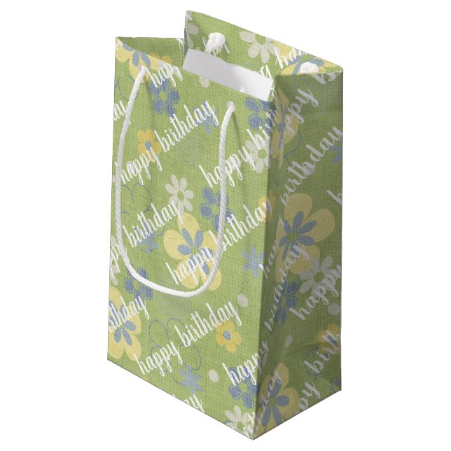 yellow and blue daisy birthday small gift bag (Back Angled)