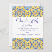 Yellow And Blue Detailed Tile Birthday