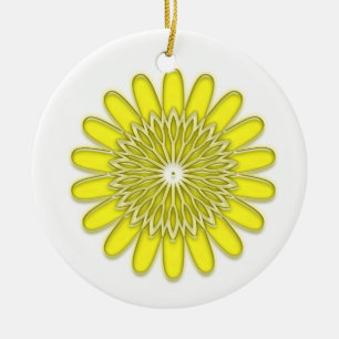 yellow and blue digital flower pattern Christmas Ceramic Ornament