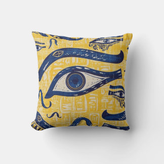 Yellow and Blue Egyptian Pattern - Eye of Horus Throw Pillow