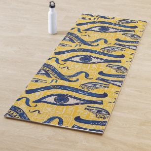 Yellow and Blue Egyptian Pattern - Eye of Horus Yoga Mat