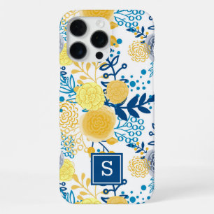 Yellow and Blue Floral Monogram Initial iPhone 16 Pro Max Case