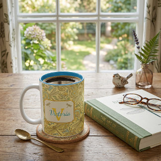 Yellow and blue floral paisley personalized Two-Tone coffee mug