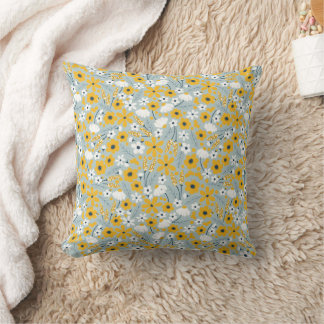 Yellow and Blue Floral throw pillow, Accent Pillow