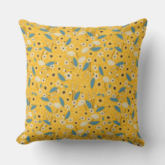 Yellow and Blue Floral throw pillow, Floral Accent Throw Pillow