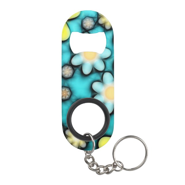 Yellow and Blue Flower Power Art Keychain Bottle Opener (Back)
