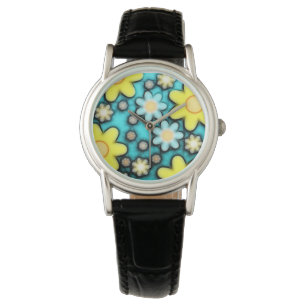 Yellow and Blue Flower Power Art Watch