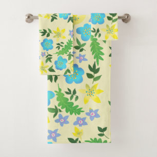 yellow and blue flowers bath towel set