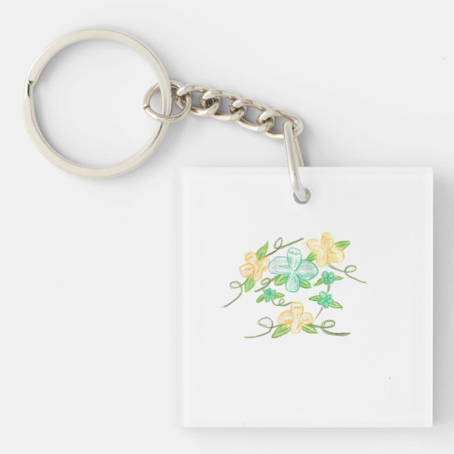 Yellow and Blue Flowers  Keychain (Front)