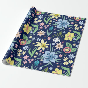 Yellow and blue flowers pattern wrapping paper