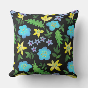 Yellow and blue flowers throw pillow