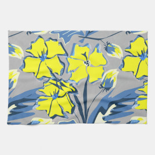 Yellow and blue flowers with sparkles. kitchen towel