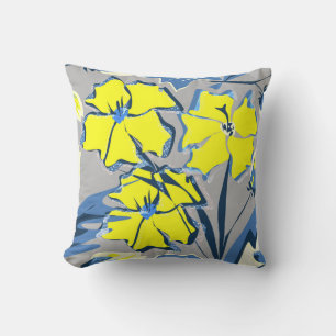 Yellow and blue flowers with sparkles. throw pillow