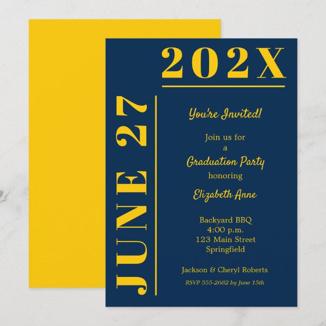 Yellow and Blue Graduation Party Invitation (Front/Back)