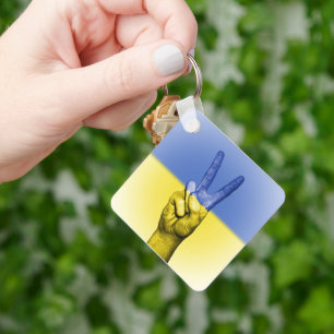 Yellow And Blue Hand Peace Sign Keychain