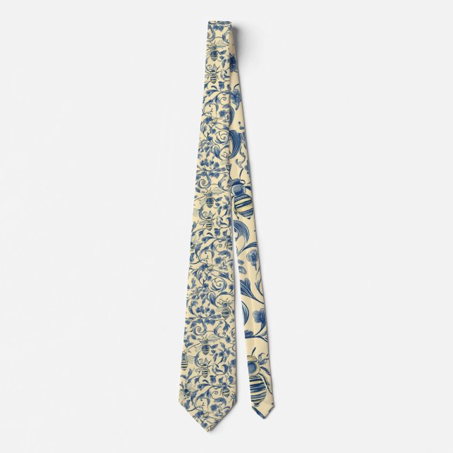 Yellow and Blue Honey Bees, Toile Tie (Front)