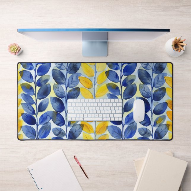 Yellow and Blue Leaves Desk Mat (Office 1)