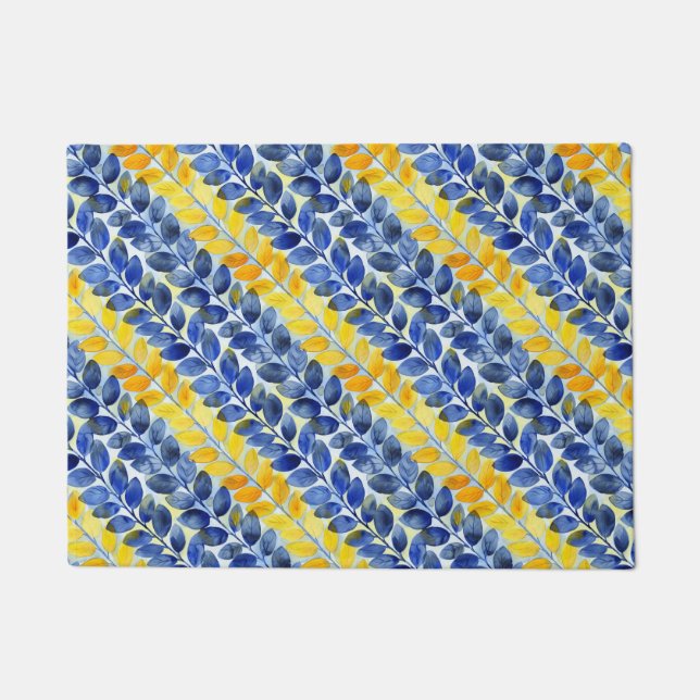 Yellow and Blue Leaves Doormat (Front)