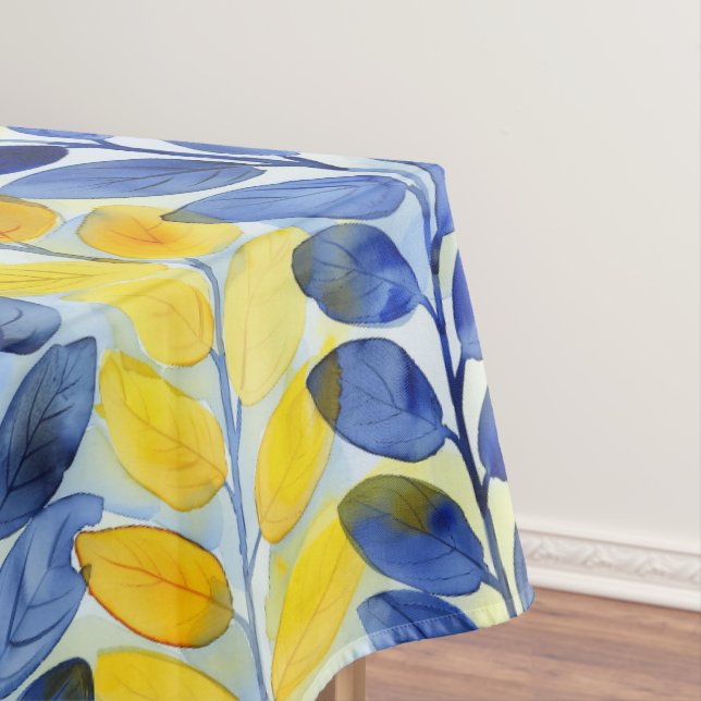 Yellow and Blue Leaves Tablecloth (In Situ)