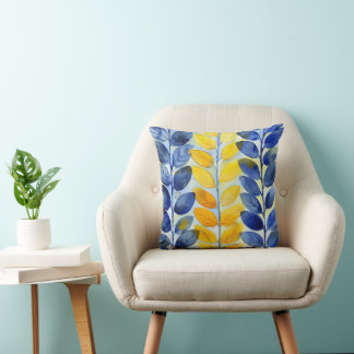 Yellow and Blue Leaves Throw Pillow