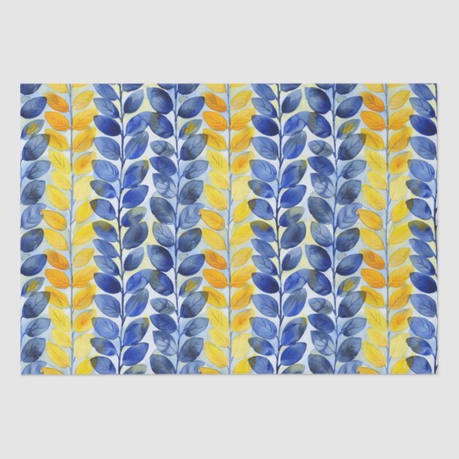 Yellow and Blue Leaves Tissue Paper (Front)