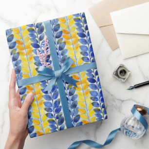 Yellow and Blue Leaves Wrapping Paper