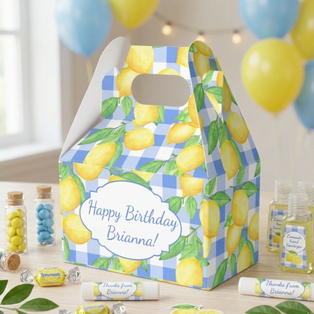 Yellow and Blue Lemon Gingham Custom Favor Box (Creator Uploaded)