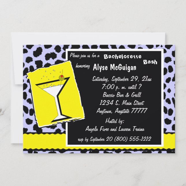 Yellow And Blue Leopard Martini Party Invitation (Front)