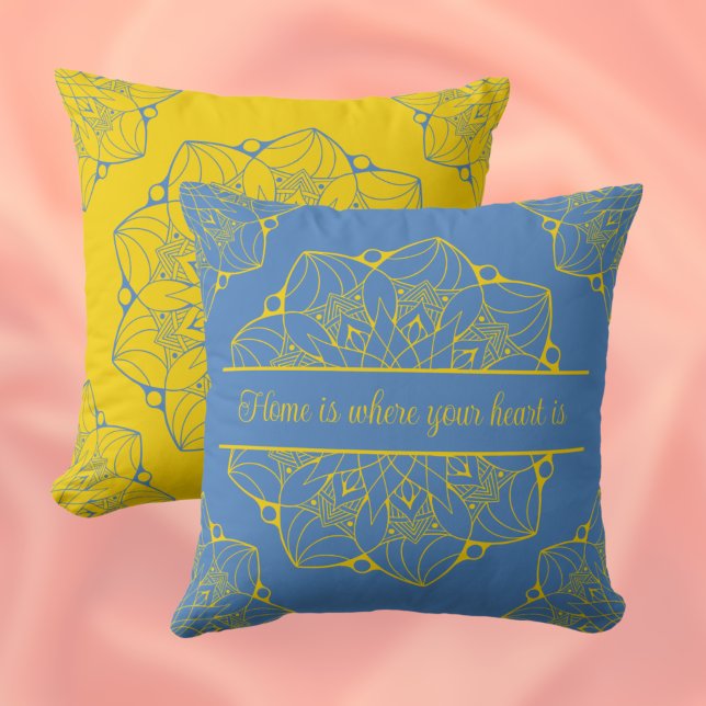 Yellow and Blue Mandala Personalized Throw Pillow (Creator Uploaded)