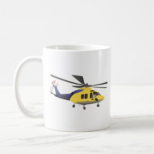 Yellow and Blue Modern Helicopter Coffee Mug (Left)