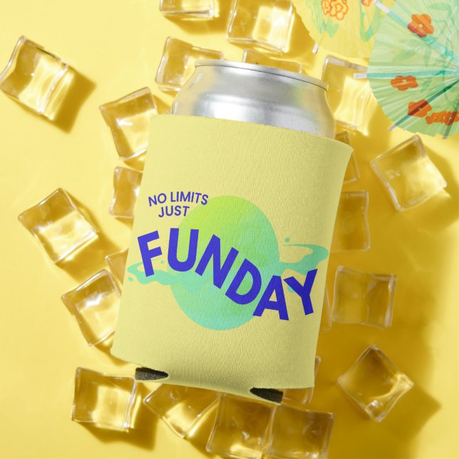 Yellow and Blue No Limits Just Funday Can Cooler (In Situ Summer)