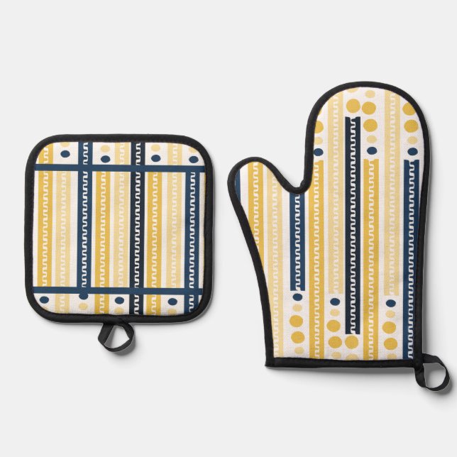 Yellow and Blue Oven Mitt & Pot Holder Set (Front)