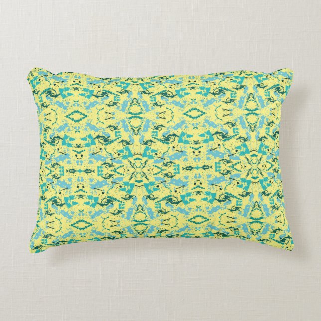 Yellow and Blue Paint Splash Accent Pillow (Front)