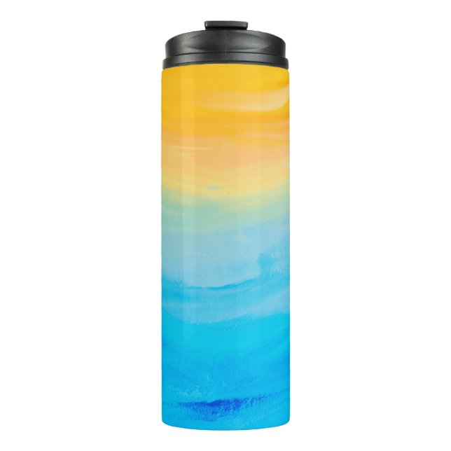 Yellow  and Blue Painted Abstract Thermal Tumbler (Front)