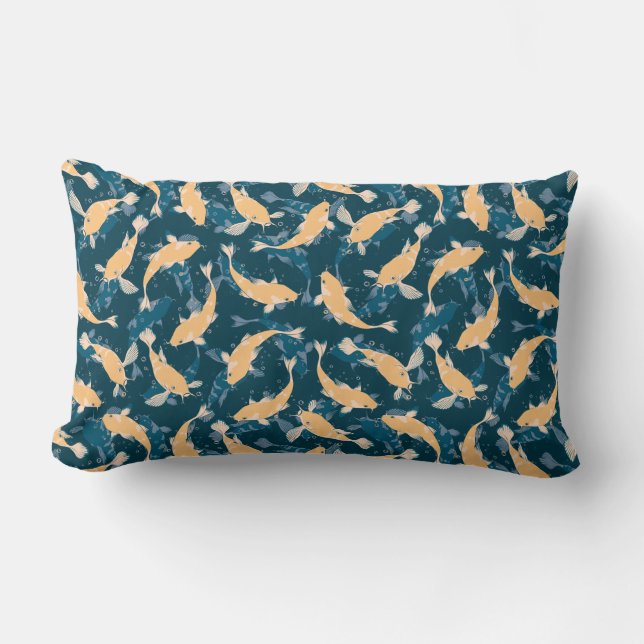 Yellow and Blue Pattern - Koi Fish Lumbar Pillow (Front)