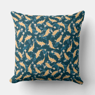 Yellow and Blue Pattern - Koi Fish Throw Pillow