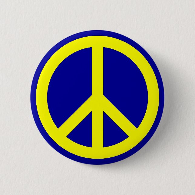 Yellow and Blue Peace Symbol 2 Inch Round Button (Front)