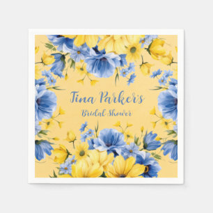 Yellow and Blue Peony Floral Bridal Shower Napkin
