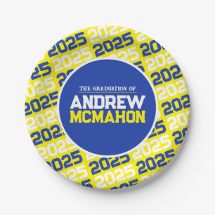 Yellow and Blue Personalized Graduation Paper Plate
