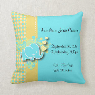 Yellow and Blue Plaid Baby Elephant Nursery Theme Throw Pillow
