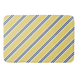 Yellow and Blue Preppy Stripes Pattern Bath Mat