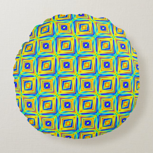 Yellow and Blue Round Pillow (Front)