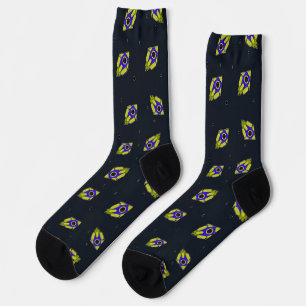 Yellow and blue space rocket socks