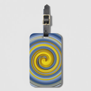 Yellow and blue spiral luggage tag